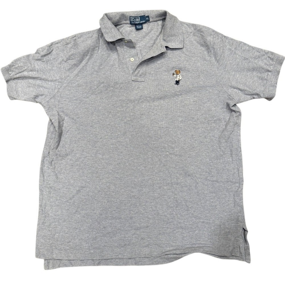 Polo Ralph Lauren Mens Polo Bear Embroidered Polo Shirt Gray Short Sleeve XL